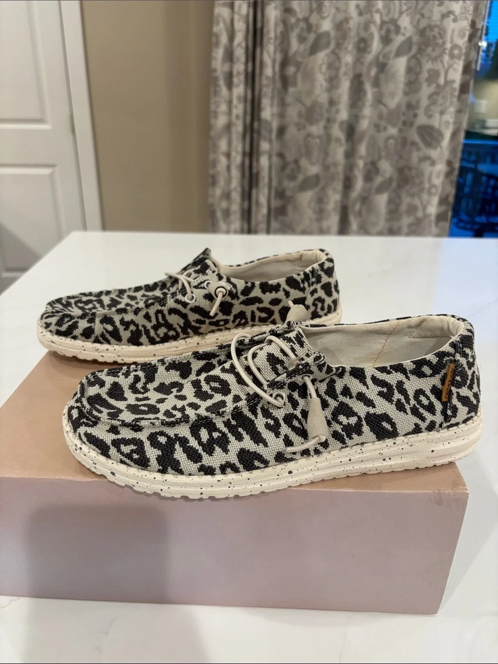 Hey Dude Women's Leopard-Print Slip-On Sneakers in Black and Cream